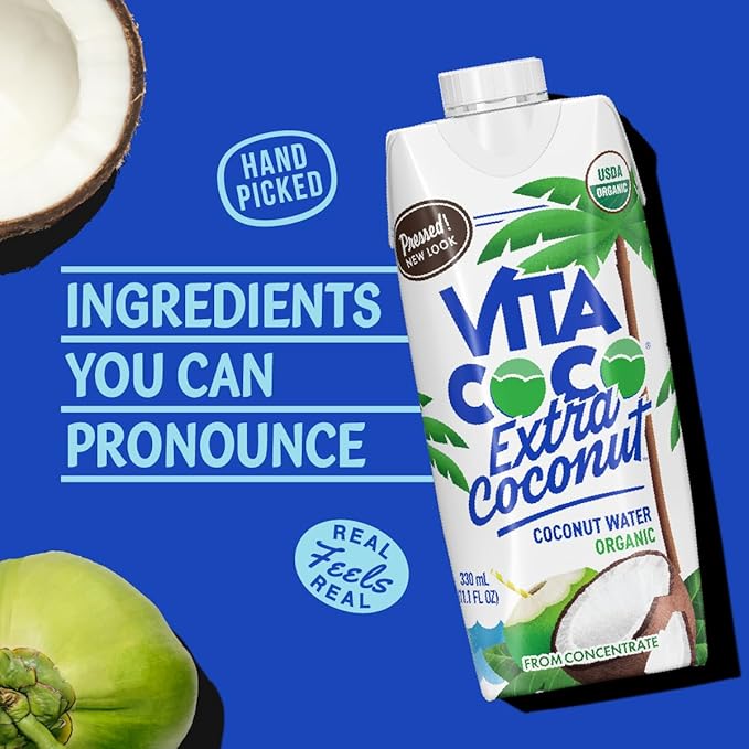 Vita Coco Organic Coconut Water, Extra Coconut | More "Coconutty" Flavor | Natural Electrolytes | Vital Nutrients | 11.1 Fl Oz (Pack of 12)
