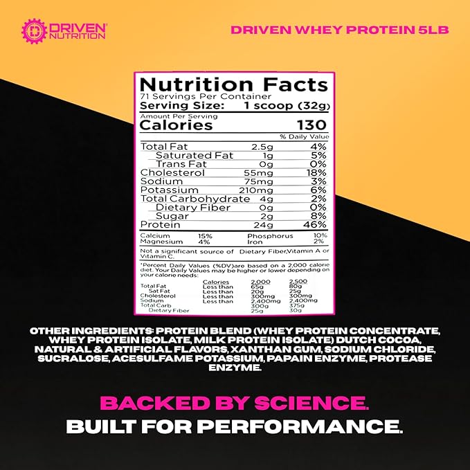 Driven WHEY- Whey Protein Powder: Delicious, Clean Protein Shake- Improve Muscle Recovery with 23 Grams of Protein with Added BCAA and Digestive Enzymes (5lb, Caramel Latte)