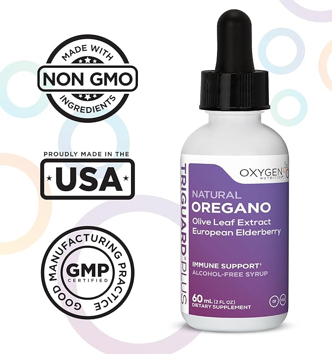 Triguard Plus Oil Of Oregano Leaf Extract, Olive Leaf Extract, Elderberry Extract Liquid Tincture Supplement 2 fl oz | Gut Health, Immune Support & Energy | Alcohol-Free | Organically Grown