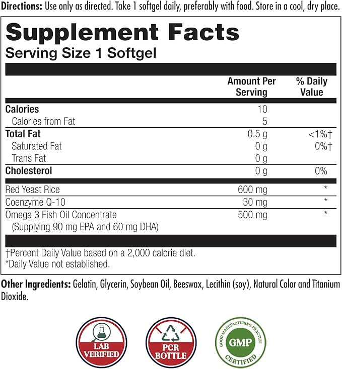 KAL Red Yeast Rice COQ10 Omega 3, 60 Count