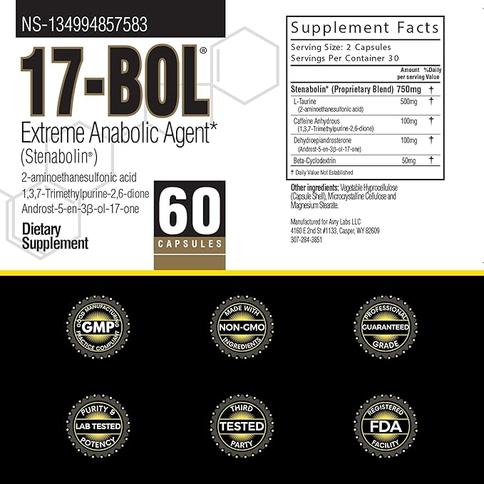 Avry Labs Extreme Anabolic Supplement – Pre-Workout Dietary Supplement, Lean Muscle Builder & Fat Burner – Supports Protein Synthesis, Testosterone Levels & Muscle Growth – Vegan, 60 Capsules