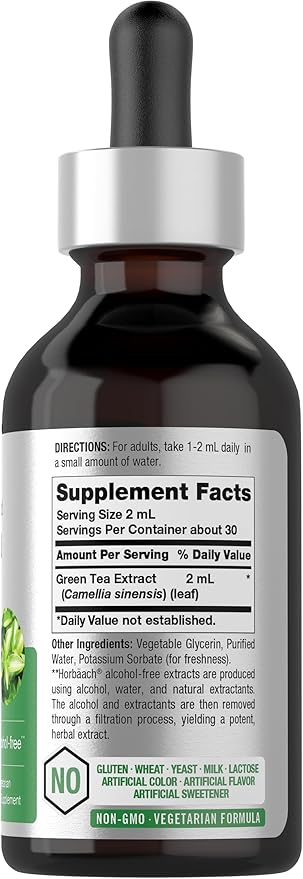 Horbäach Green Tea Extract Liquid | 2 Fl Oz | Alcohol Free, Vegetarian Tincture | Super Concentrated Supplement | Non-GMO, Gluten Free