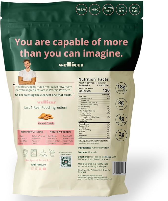 Unflavored Protein Powder Vegan - Plant Based Protein Powder Dairy Free for Gut Health, No Sodium, High Fiber, Keto Friendly, Non Dairy, Lactose Free Protein Powder Unsweetened