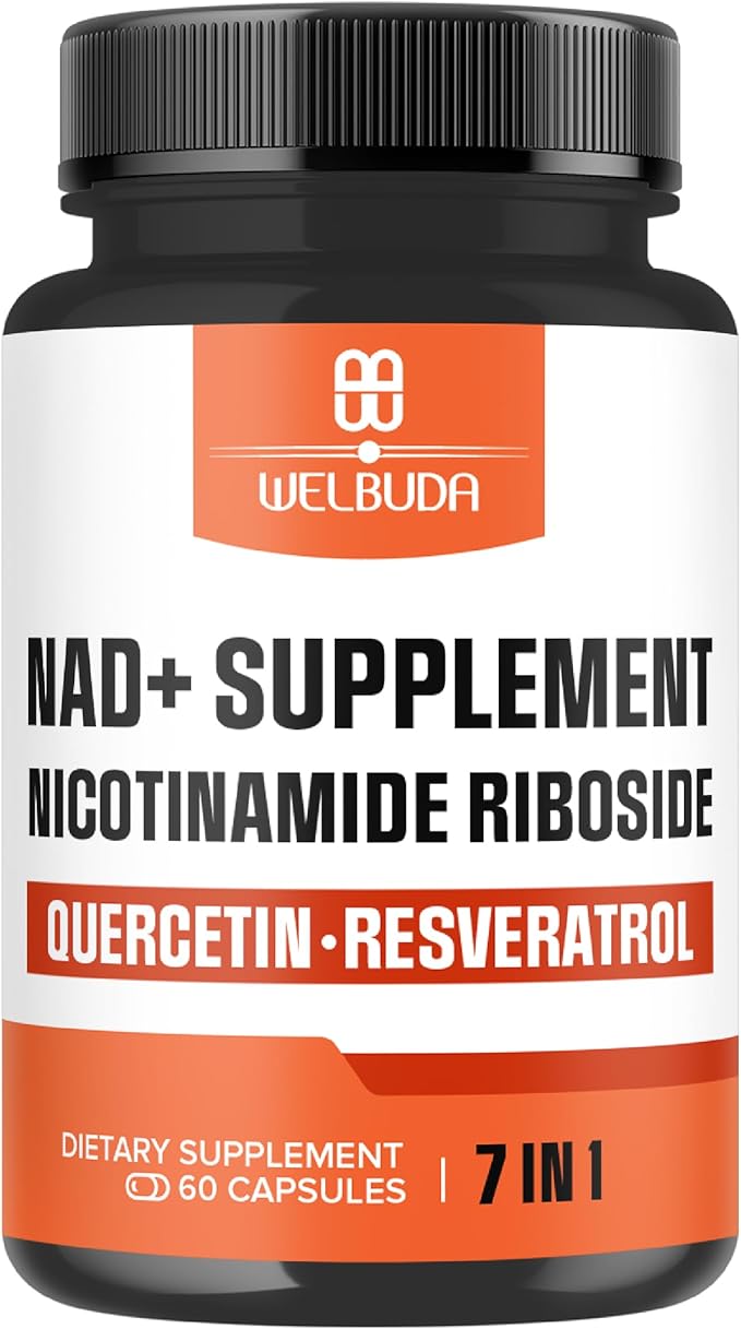NAD+ Supplement with Nicotinamide Riboside Per Serving w/Resveratrol, Quercetin, Turmeric, Rhodiola Rosea, Vitamin D3 and Vitamin C - 60 Capsules