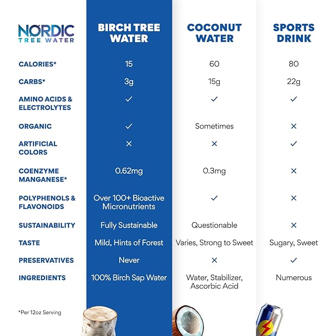 100% USDA Organic Birch Tree Sap – Electrolytes, Minerals, Prebiotics & Vitamins, Sustainable Product of Finland, BPA-Free Tetra Pak, Nature’s Perfect Hydration, Lower Calorie than Coconut Water