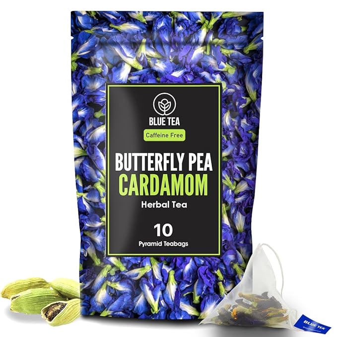 BLUE TEA - Pack of 3 - Butterfly Pea Flower (10 TB) + Butterfly Pea Cardamom (10 TB) + Butterfly Pea Lavender (10 TB) || FARM PACKED - HERBAL TEA || Caffeine Free - Gluten Free - Non-GMO |