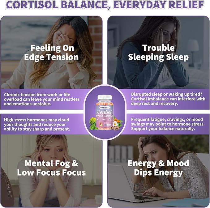 Cortisol Supplements for Women & Men - Cortisol Gummies with Magnesium Glycinate, Ashwagandha, L-Theanine, Vitamin B Complex for Relaxation, Sleep, Calm Mood & Focus - Vegan, Sugar Free Filled Gummies