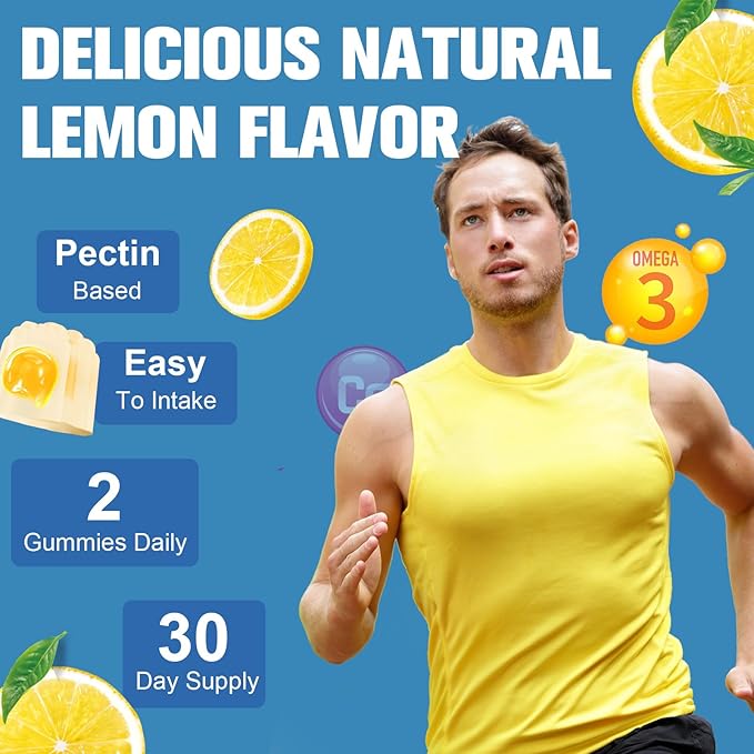 Sugar Free Men's Multivitamin Gummies w/Vegan Omega 3, Maca, Saw Palmetto, Vitamin A, B, C, E, D3, K, Zinc, Daily Methylated Multivitamins for Men, for Immunity, Energy, Lemon Flavor, 60 Counts