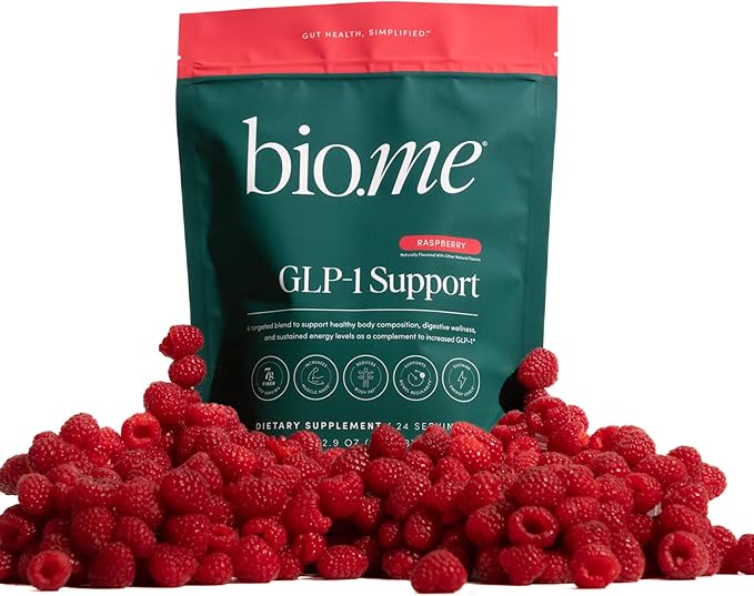 GLP-1 Support – Multi-Benefit GLP-1 Powder for Weight Management & Digestive Health – Sustain Energy Levels - Fiber, Collagen Peptides, B Vitamins, & Digestive Enzymes – 24 Servings (Raspberry)