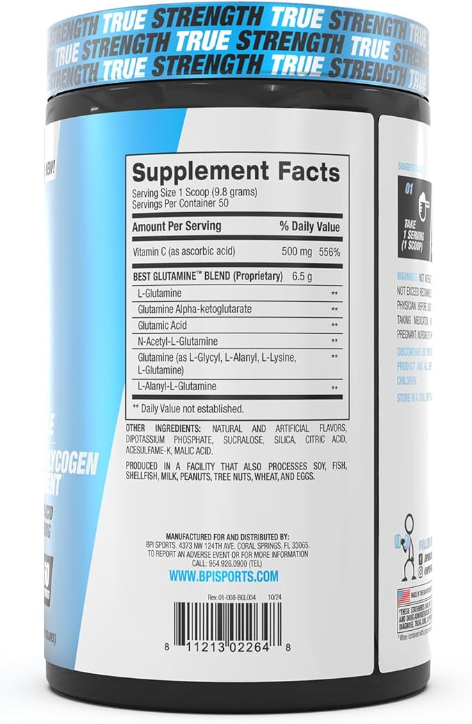 BPI Sports L Glutamine Powder – Best Glutamine Supplement for Recovery, Gut Health & Immune Support – Lime Sherbet Flavor – 6 Advanced Glutamine Types + Vitamin C – 50 Servings