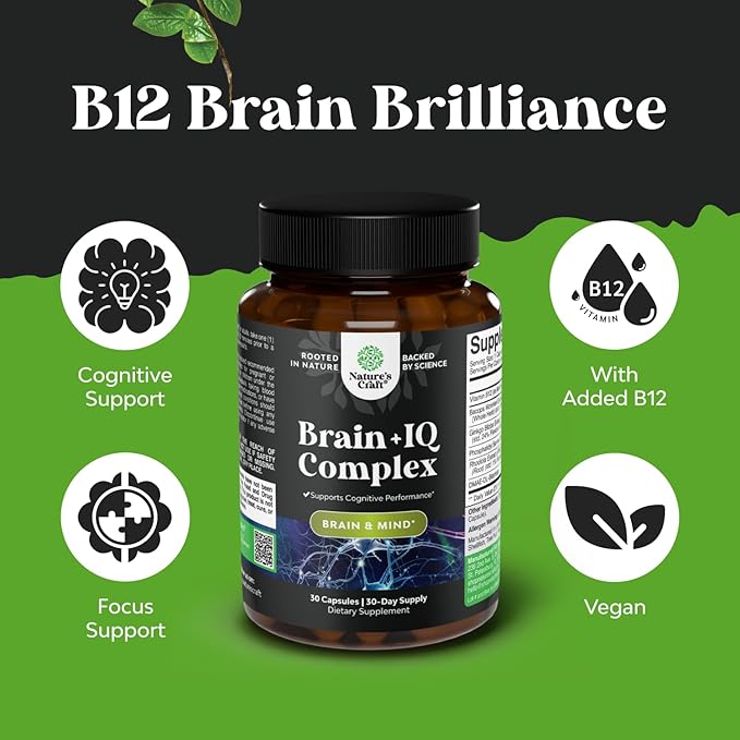 Nootropic Memory Supplement for Brain Support - Memory Pills for Brain Boost and Natural Energy Booster - Vitamin B 12 Bacopa Monnieri Rhodiola Rosea DMAE Ginkgo Biloba Phosphatidylserine Supplement