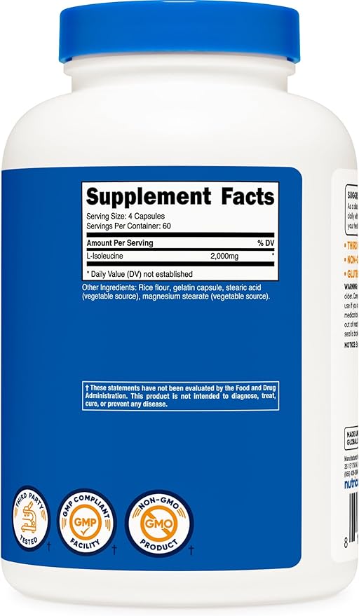 Nutricost L-Isoleucine 2000mg Per Serving, 240 Capsules (60 Servings)