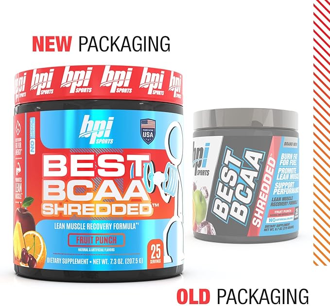 BPI Sports Best BCAA Shredded - Caffeine-Free Thermogenic Recovery Formula - BCAA Powder - Lean Muscle Building - Accelerated Recovery - Weight Loss - Hydration - Fruit Punch - 25 Servings - 9.7 oz.