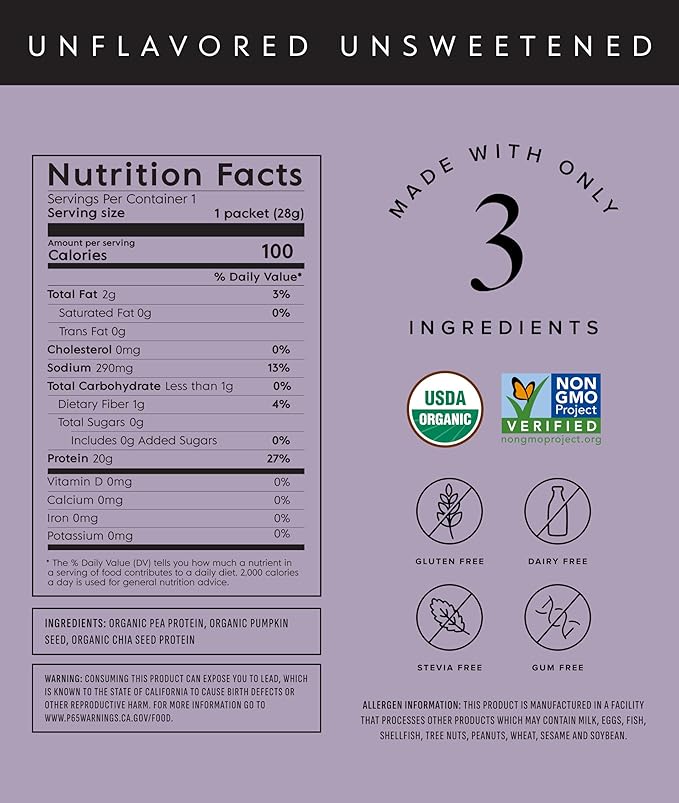 Truvani Vegan Pea Protein Powder | Unflavored | 20g Organic Plant Based Protein | 10 Travel Packets | Keto | Gluten & Dairy Free | Low Carb | No Added Sugar