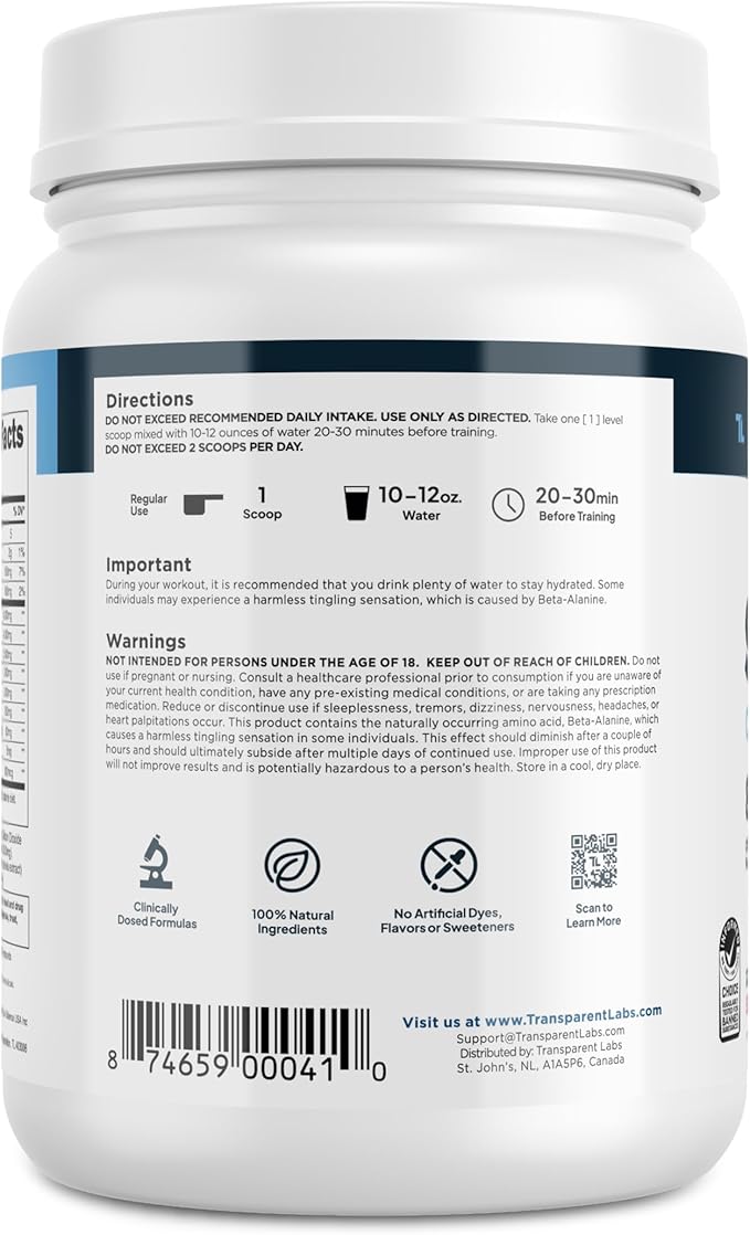 Transparent Labs Stim-Free Pre-Workout - Caffeine & Stim Free Pre Workout Powder for Men and Women with Beta Alanine Powder, Citrulline Malate, & elevATP - 30 Servings, Strawberry Lemonade