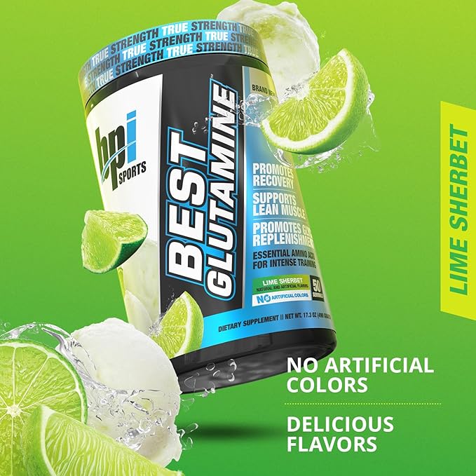 BPI Sports L Glutamine Powder – Best Glutamine Supplement for Recovery, Gut Health & Immune Support – Lime Sherbet Flavor – 6 Advanced Glutamine Types + Vitamin C – 50 Servings