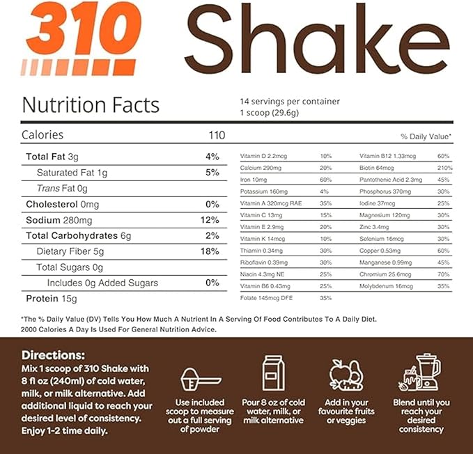 310 Nutrition All-In-One Meal Replacement Shake-Superfood Protein with Fiber, Probiotics & Adaptogens โ Low Carb, Vegan, Keto & Paleo Friendly - ๐ฎ๐ด ๐ฆ๐ฒ๐ฟ๐๐ถ๐ป๐ด๐ ๐๐ต๐ผ๐ฐ๐ผ๐น๐ฎ๐๐ฒ ๐๐น๐ถ๐๐
