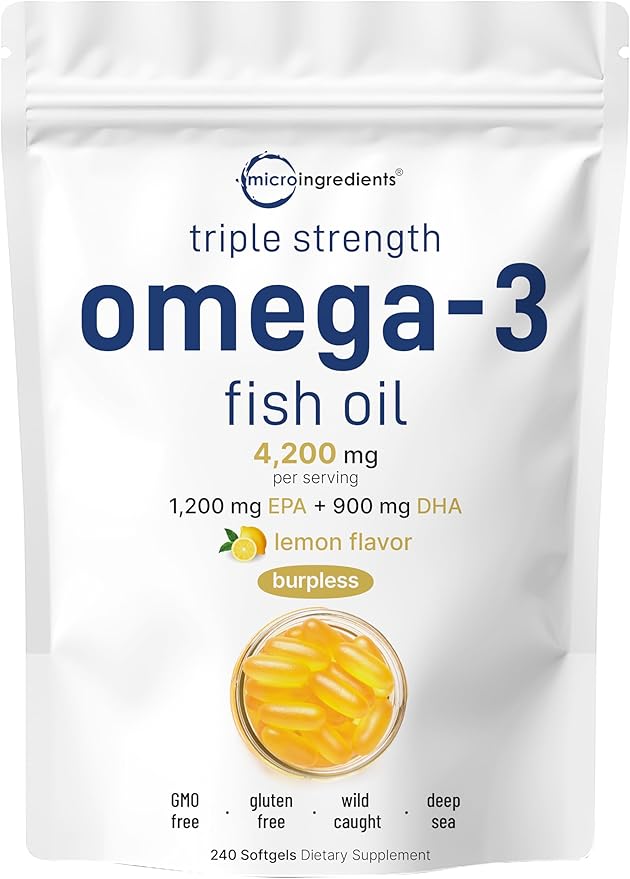 Micro Ingredients Omega-3 Fish Oil 4,200mg & Bundle Pack & Vitamin D3 5,000 IU Bundle Pack | Wild-Caught Fish, Lemon Flavored, Burpless | Vitamin D as Cholecalciferol