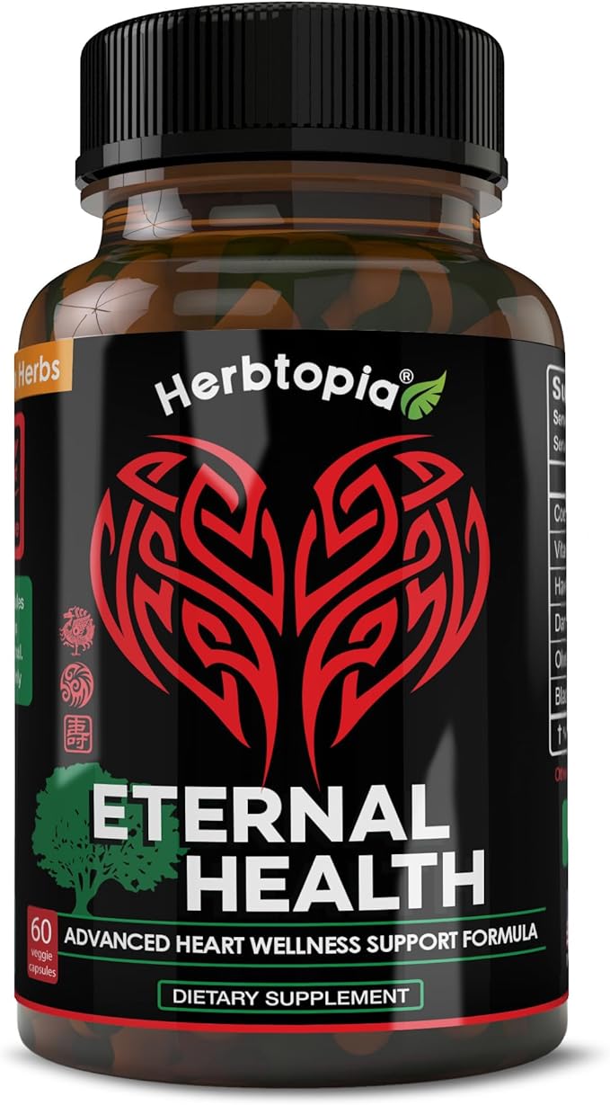 Eternal Health Blood Pressure Support Supplement – Heart Health & Blood Circulation Formula with CoQ10, K2 MK7, Black Garlic, Hawthorn, Olive Leaf & Dan Shen – 60 Capsules