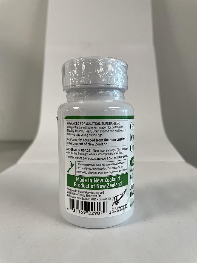 TURNER New Zealand Green Lipped Mussel Oil, Four Essential Omega-3s for Joint Comfort & Mobility Plus UAF1000+ Super Antioxidant, Astaxanthin, 53 X More Effective, 6 Bottles, 360 Softgels