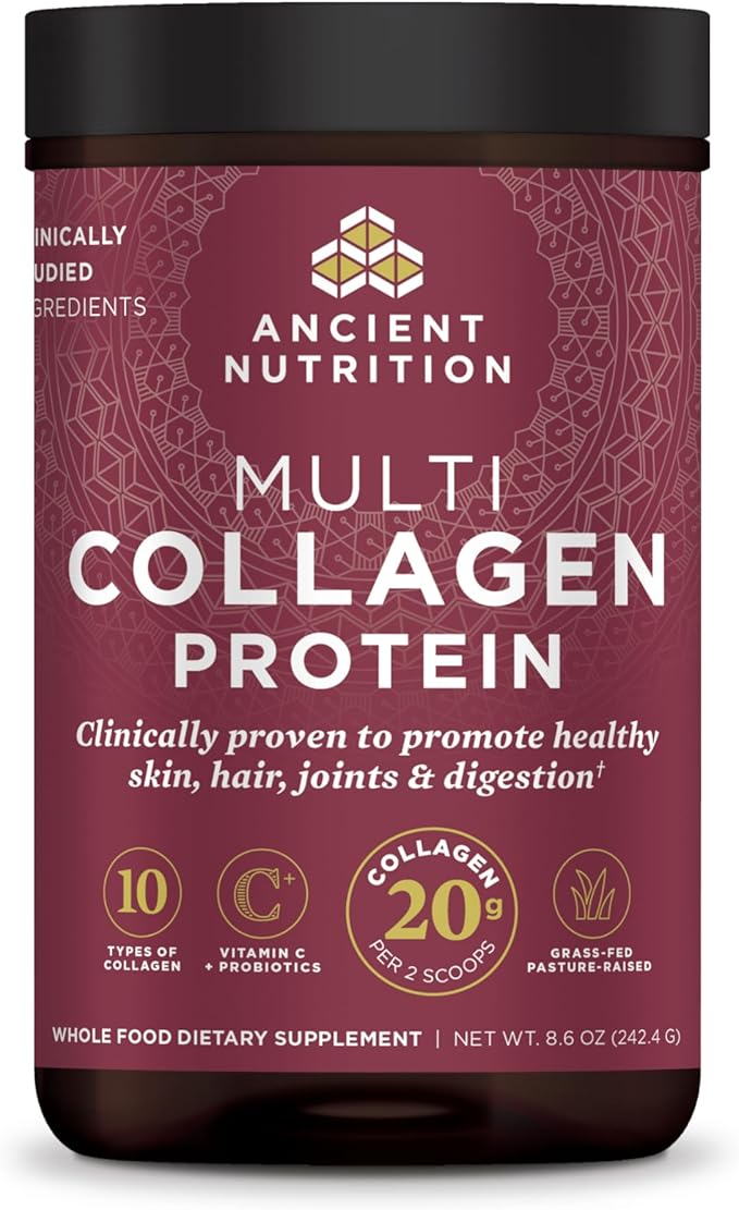 Ancient Nutrition Collagen Peptides Powder, Multi Collagen Protein, Women & Men, Vitamin C, Probiotics, Hydrolyzed Collagen, Supports Skin, Joints, Gut Health, Unflavored, 24 Servings