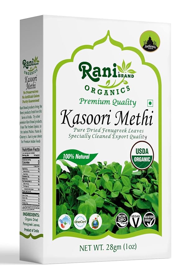 Rani Organic Fenugreek Leaves Dried (Kasoori Methi) 1oz (28g) ~ All Natural | Vegan | Gluten Friendly | NON-GMO | Indian Origin | USDA Certified Organic