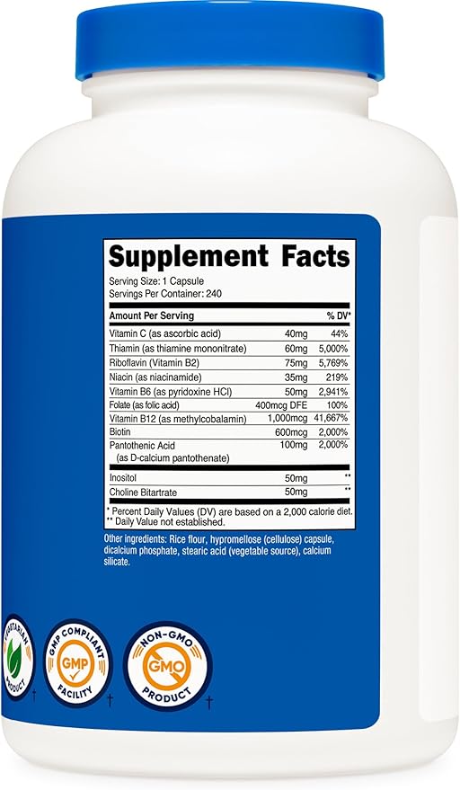 Nutricost Vitamin B Complex 462mg, 240 Capsules - with Vitamin C - Energy Complex