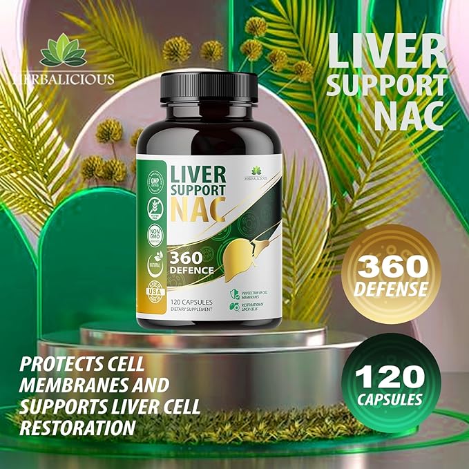 Liver Support NAC 360 Defence Capsules – Liver Detox with NAC, Milk Thistle, Dandelion Root, Turmeric, Choline, Zinc, and Chanca Piedra – Promotes Liver Health and Cellular Protection – 120 Capsules