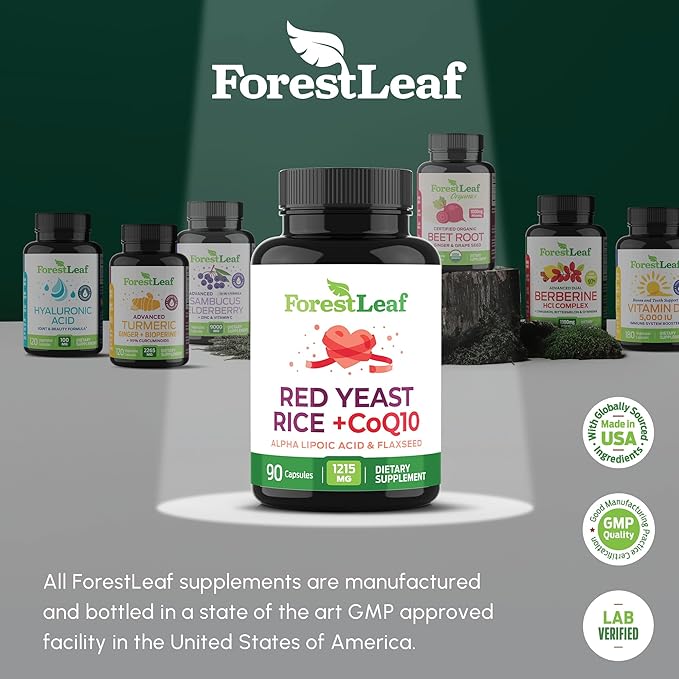Red Yeast Rice 1215 mg. Capsules - Extra Strength Red Rice Yeast with CoQ10 Supplement, Plus Alpha Lipoic Acid & Organic Flaxseed, Citrinin Free, Supports Cardiovascular Health, Non-GMO 90 Veggie Caps