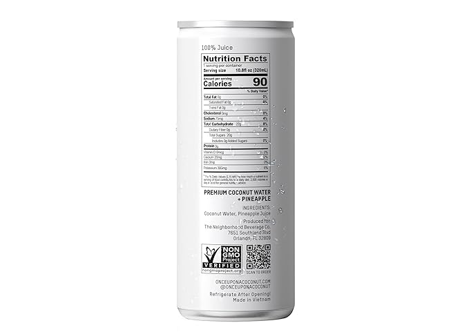 Once Upon a Coconut Pineapple Coconut Water - Natural Hydrating Low Calorie Drink with Electrolytes - 10.8 fl oz (Pack of 12)