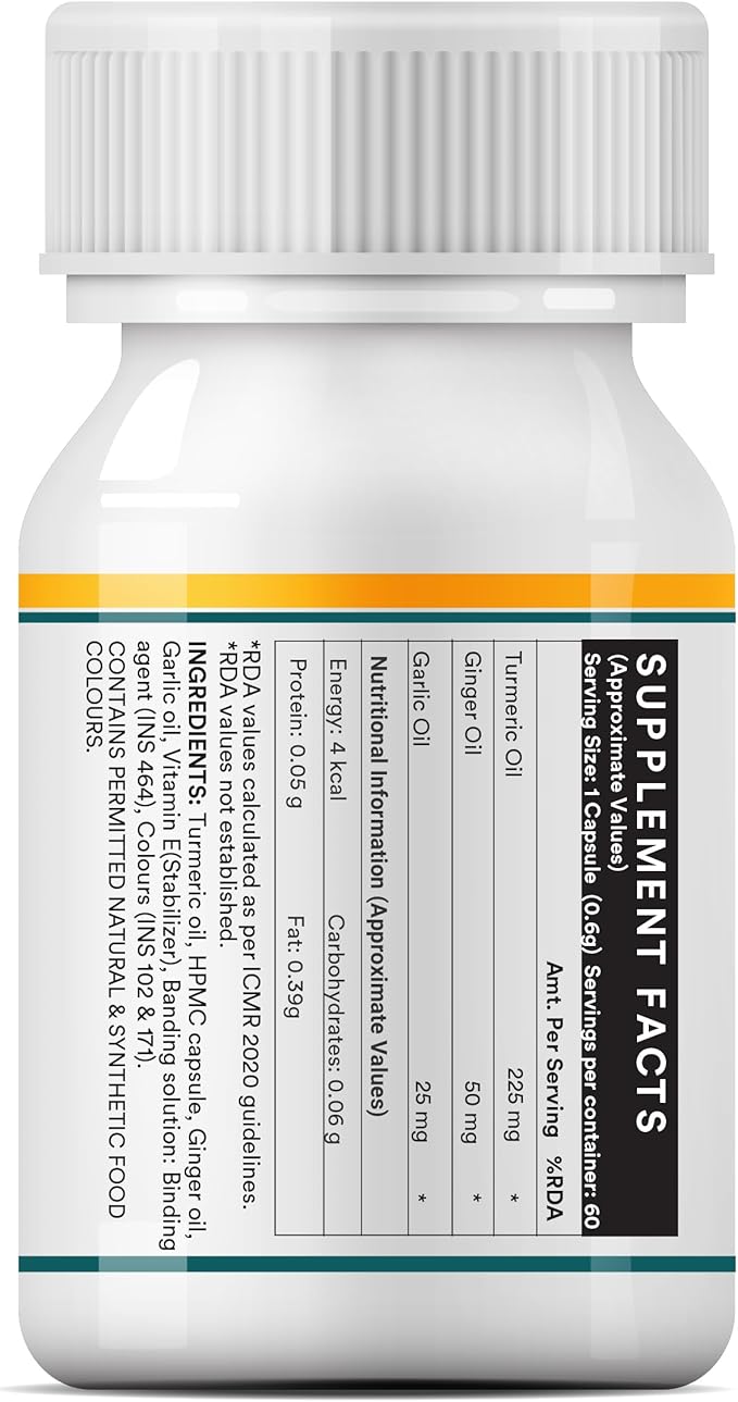 Organic Turmeric Ginger Garlic Capsules 300mg (Liquid Filled) for Inflammation, Joint Support, Immune Support & Heart Health | Ayurvedic Vegitarian GMP Tested - (60 Count)