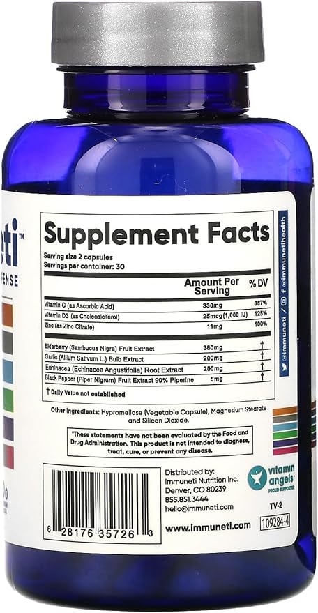 Immuneti - Advanced Immune Defense, 5-in-1 Powerful Blend of Vitamin C, Zinc, Elderberries, Garlic Bulb, Echinacea - 5 Pack - Supports Overall Health, Provides Vital Nutrients & Antioxidants