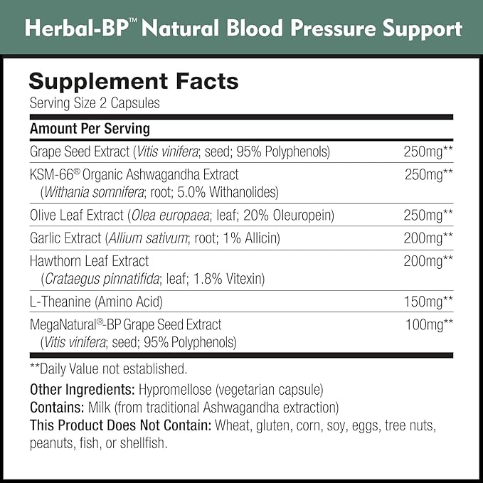 Herbal-BP Natural Blood Pressure Supplement - Supports Circulatory Health | Featuring Grape Seed Extract, Garlic, Hawthorn, Olive Leaf & Ashwagandha for Long-Term Support (3-Pack)
