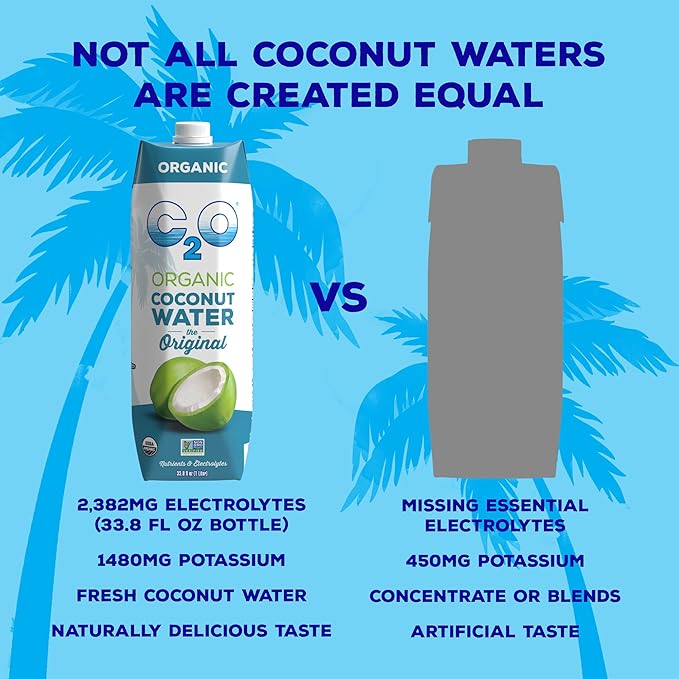 C2O - Organic Coconut Water, The Original Flavor (6 Pack) - Made with Fresh Coconut Water - Plant Based, Non GMO - Natural Hydration, Essential Electrolytes, & Potassium - 6 Tetra Packs, 33.8 FL OZ