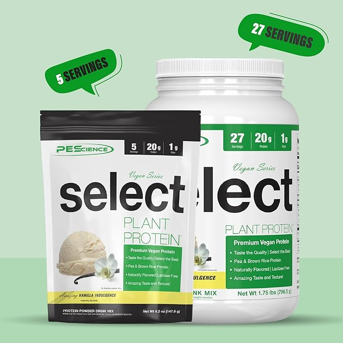 PEScience Select Vegan Plant Based Protein Powder, Vanilla, 27 Serving, Premium Pea and Brown Rice Blend