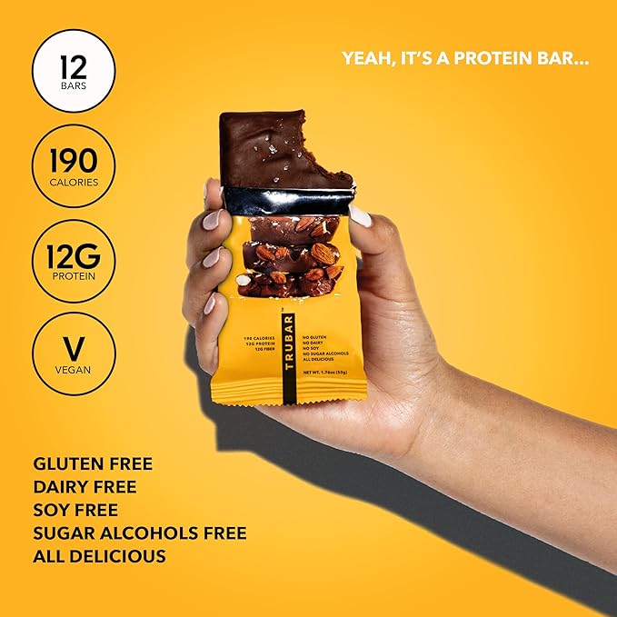 TRUBAR Vegan Protein Bar, Saltylicious Almond Love, Gluten Free, Plant Based, High Fiber, Dairy Free, Low Fat, Non GMO, No Sugar Alcohols, 12G Lean Protein, 13G Fiber, Healthy Snack Bars, 12 CT