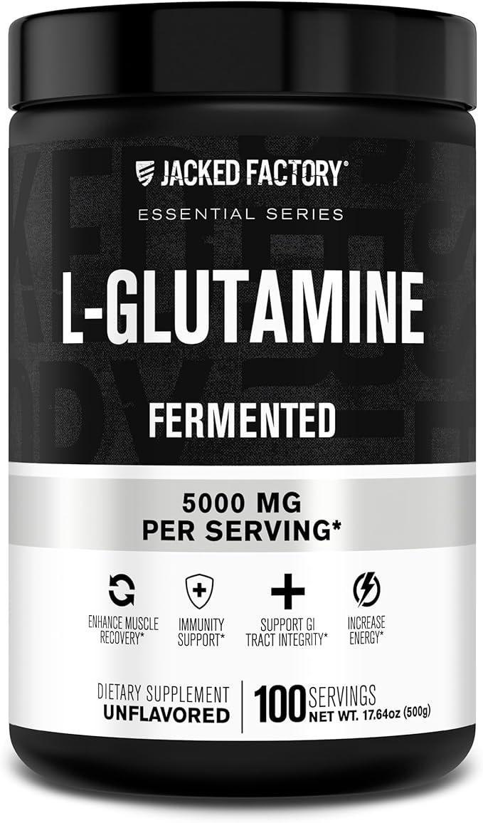 Jacked Factory L-Glutamine Powder 100 Servings - Vegan Fermented L Glutamine Supplement for Post Workout Muscle Recovery, Immunity, Digestive Health | No Artificial Filler - Unflavored