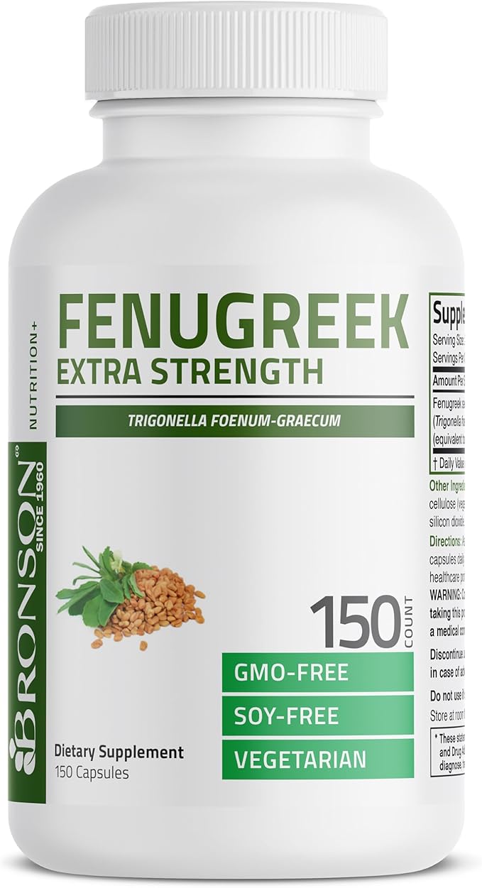 Bronson Fenugreek Seed Powder Capsules Extra Strength, Trigonella Foenum-Graecum, Non-GMO, Soy-Free, Vegetarian, 150 Capsules