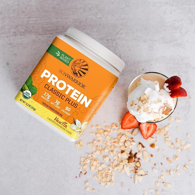 Vegan Organic Protein Powder Plant-Based | 5 Superfood Quinoa Chia Seed Soy Free Dairy Free Gluten Free Synthetic Free Non-GMO | Vanilla 15 Servings | Classic Plus by Sunwarrior