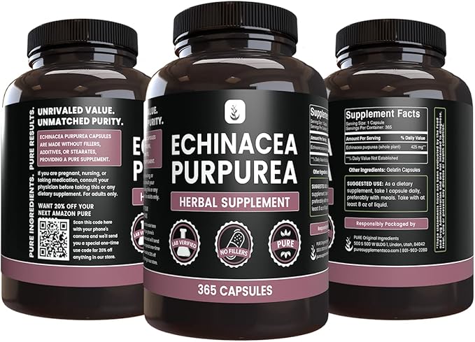 PURE ORIGINAL INGREDIENTS Echinacea Purpurea (365 Capsules) No Magnesium Or Rice Fillers, Always Pure, Lab Verified