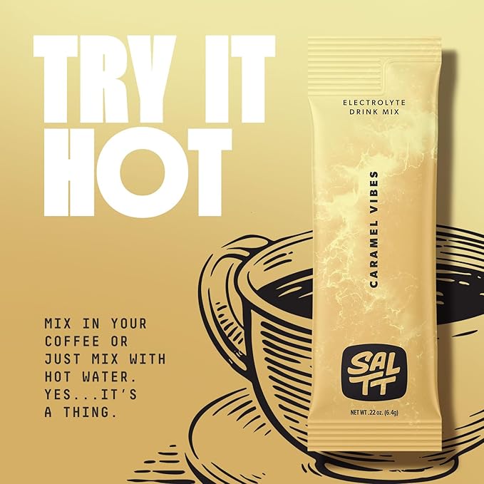 Keto Chow SALTT Electrolytes Powder Flavored Drink Mix - Caramel Vibes - 30 Hydration Packets - Magnesium, Potassium, Sodium, Trace Minerals - Zero Sugar & Gluten Free - Travel Essentials