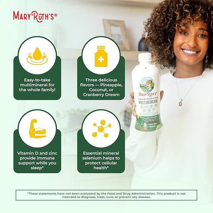 MaryRuth's Liquid Nighttime Multimineral | NO Melatonin | Bedtime Routine | Magnesium Citrate | Calcium | Zinc | Vitamin D3| Available in 4 Flavors | Vegan | Sugar Free | Gluten Free | 32 Oz