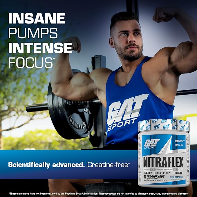 GAT SPORT Nitraflex Advanced Pre-Workout Powder, Increases Blood Flow, Boosts Strength and Energy, Improves Exercise Performance (Black Cherry, 30 Servings)