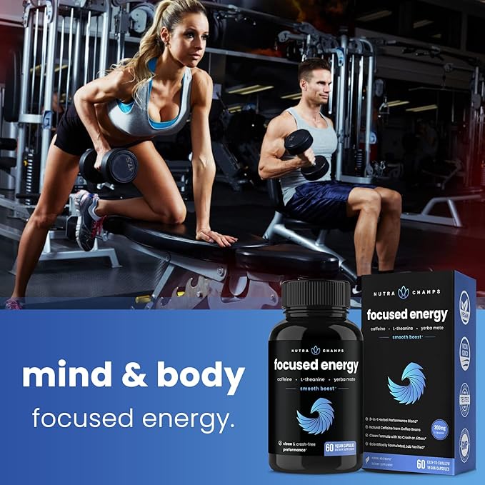 Caffeine Pills with L-Theanine for Focused Energy, Smooth & Clean Energy Supplement for Focus & Performance, No Crash, No Jitters, 60 Vegan Energy Pills