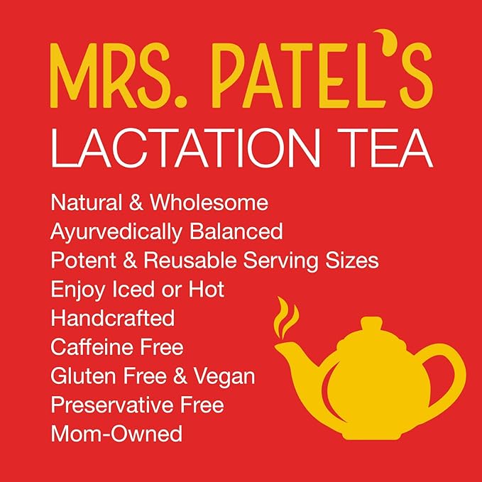 Mrs. Patel's Lactation Tea, Herbal Blend, Mild & Soothing, For Breastfeeding and Pumping Moms, Drink Iced or Hot, Loose Leaf, Caffeine Free, Gluten Free, Dairy Free, Fenugreek Free (1 Pouch)