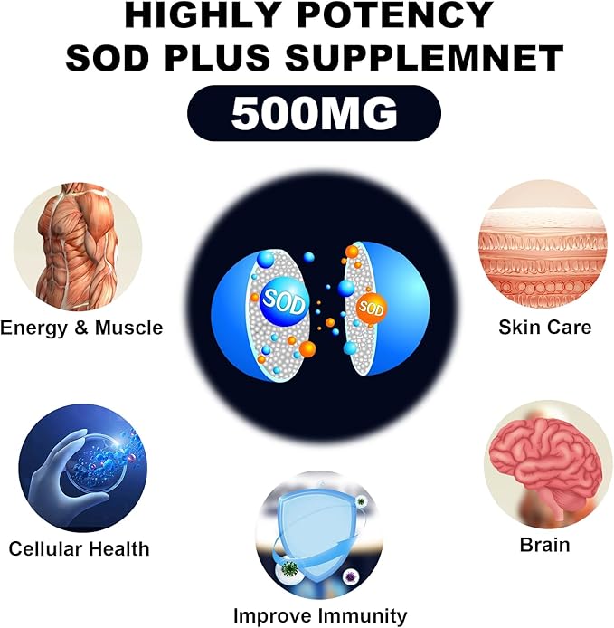 Superoxide Dismutase Supplement 500mg - SOD Plus with Liposomal Glutathione, AKG, Green Tea Extract, L-Arginine, Lysine, Resveratrol and Vitamin E for Immune Support, Antioxidant 180 Capsules