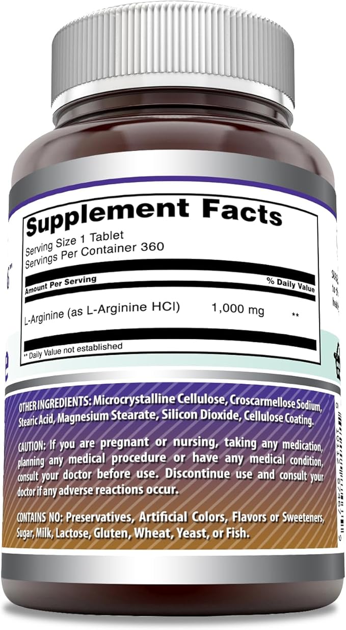 Amazing Formulas L-Arginine Supplement | 1000 Mg Per Serving | Tablets | Amino Acid Supplement for Women & Men | Non-GMO | Gluten Free | Made in USA (360 Count)