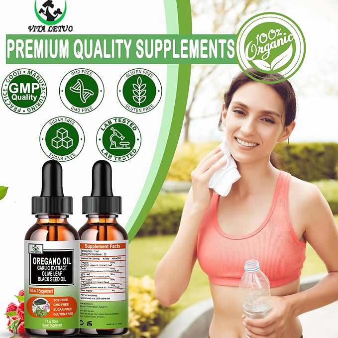 Organic Oil of Oregano with Black Seed Oil, Oregano Oil Liquid Drops w/Garlic Olive Leaf Elderberry for Immune,Digestive Support & Antioxidant,Seasonal Support Supplement for Women Men