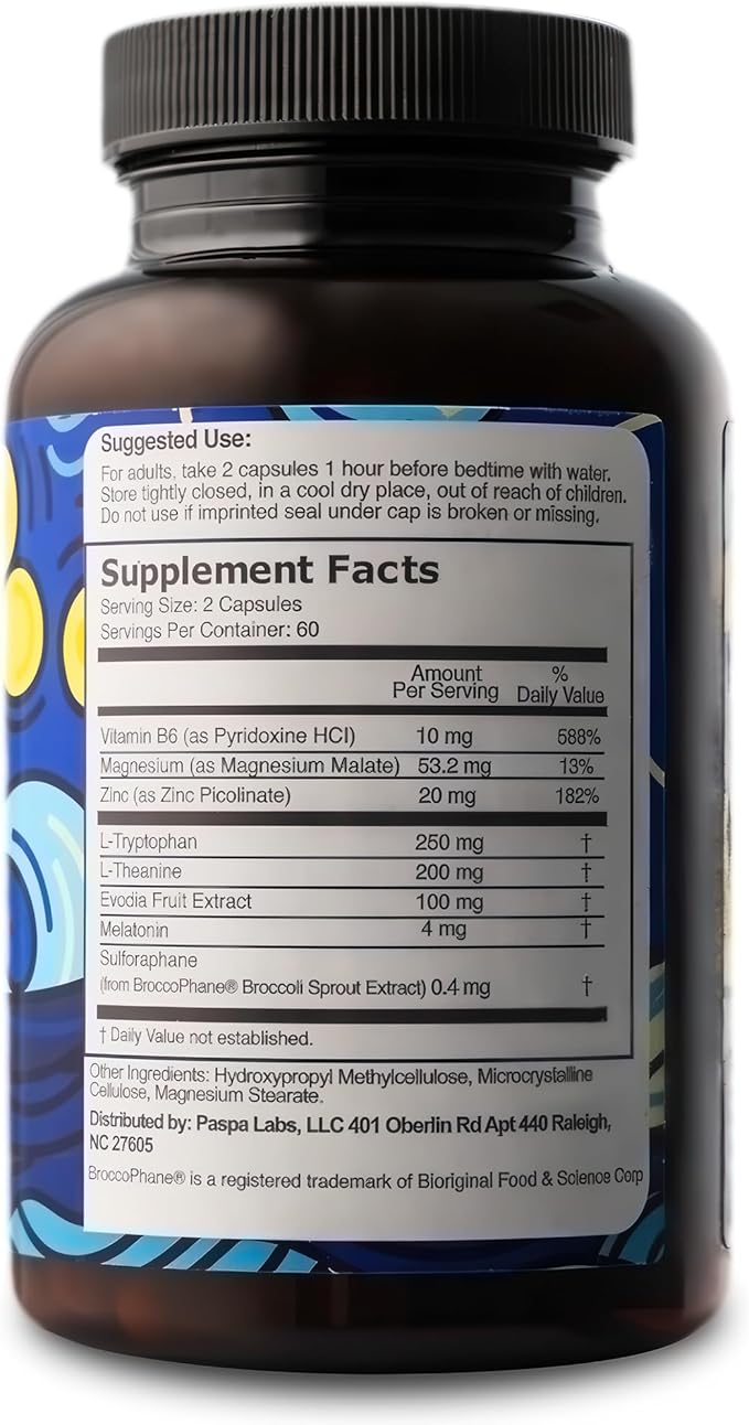 Sleep Support – Helps Remove Caffeine Before Bed with Sulforaphane, Evodia Fruit, Melatonin (4mg), Magnesium, L-Tryptophan & B6 – Non-Habit Forming Natural Sleep Aid – 120 Capsules, 60-Day Supply