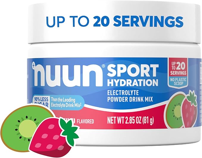 Nuun Sport Electrolyte Powder Drink Mix with Magnesium, Calcium, Potassium, Chloride, and Sodium, Strawberry Kiwi Flavor, Gluten Free & Vegan, Up to 20 Servings